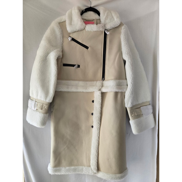 Women's Azalea Wang Beige White Faux Leather Shearling Jacket L - Picture 1 of 8